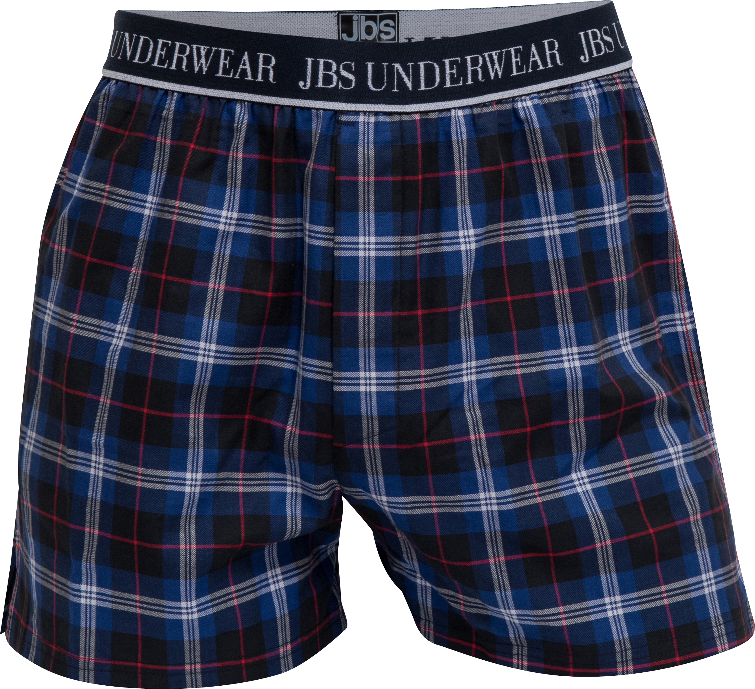 mørkeblå, rød og hvid ternet